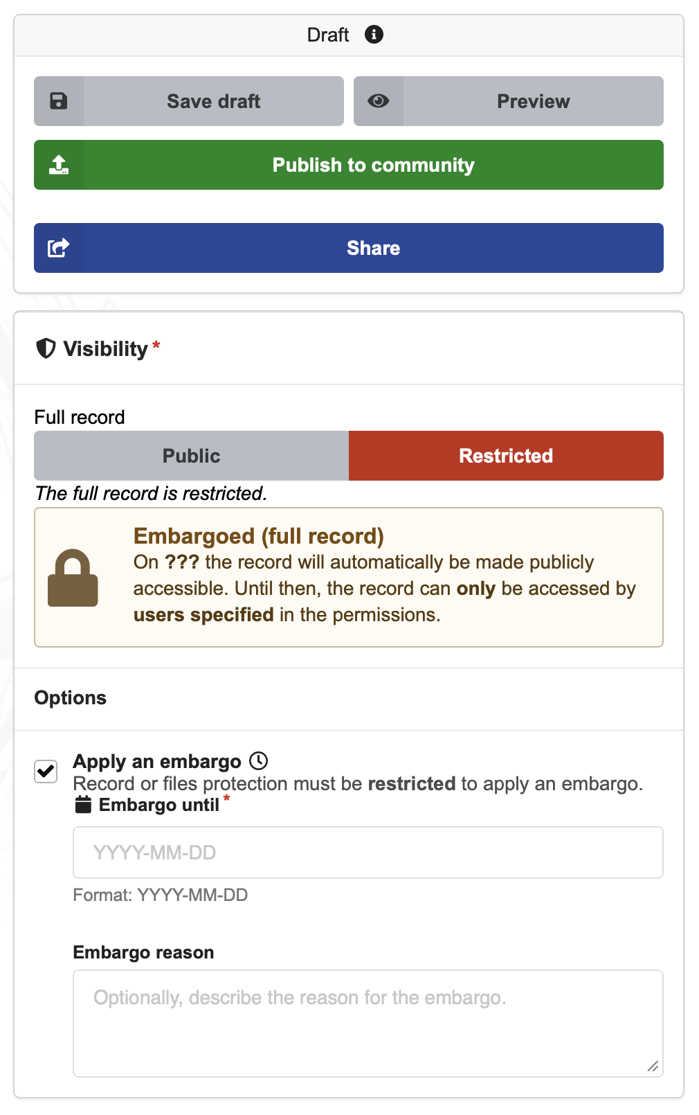 Restrict and embargo